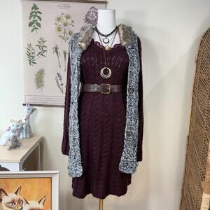 Fur Lined Hooded Sweater Vest Forest Mori Kei Himekaji Gloomy Coquette Morute XL